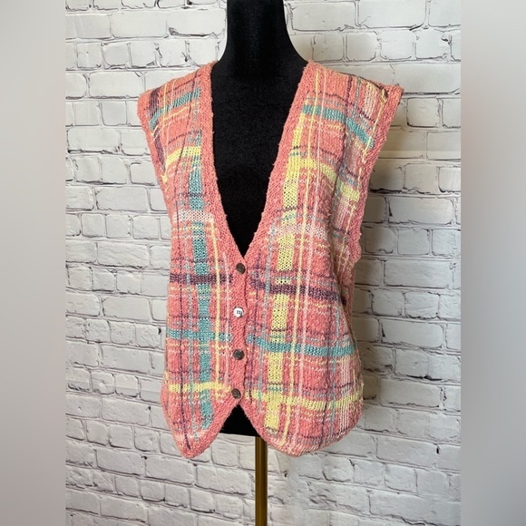 VINTAGE LYNN NOVAK HAND KNITTED COTTON LINEN VEST Small 80’s Retro Granny - Picture 2 of 12